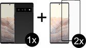 Google Pixel 6 hoesje zwart siliconen case cover - Full Cover - 2x Google Pixel 6 Screen Protector