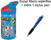 Super Mario Bross Drinkfles - Drinkbeker - Tritan Waterfles met geautomatiseerde openingssysteem. 480 ml. + EXTRA 1 Stylus Pen Blauw.