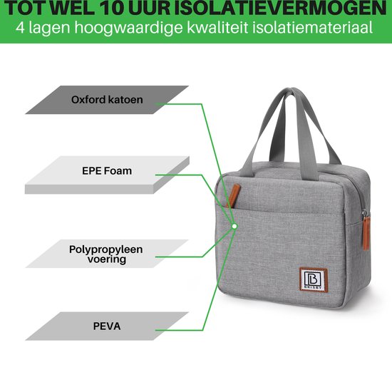 Brisby 4 Laags Geïsoleerde Koeltas - Lunchtas 4 liter - Lichtgrijs