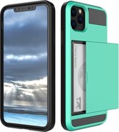 iPhone 13 hoesje - Hoesje met pasjes iPhone 13 - Shock proof case cover - Mintgroen