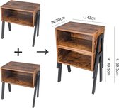 A.T. Shop Accessories 2er Set stapelbarer Beistelltisch industrieller Stil Couchtisch rustikale Holzoptik Nachttisch Stahlgestell Sofatisch mit offenem Fach schwarz/Braun