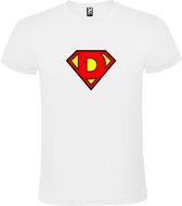 Wit T shirt met print van "letter D“ Superman “ Logo print Rood / Geel size XS