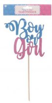 Taartprikker gender reveal party "Boy or Girl" - Blauw / Roze - Karton / Hout - l 14 x h 30 cm - Babyshower - Baby - Genderreveal - Boy - Girl