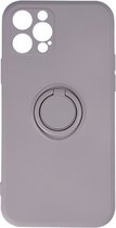 MM&A Ring Vingergreep Back Cover Case Hoesje voor Apple iPhone 12/12 Pro  - Grijs – Polycarbonaat – TPU – Harde Plastic - Schokabsorberend - Schokbestendig – met Stand