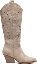 SmileFavorites® Dames Cowboylaarzen met Hak - Suedine - Khaki - Maat 38