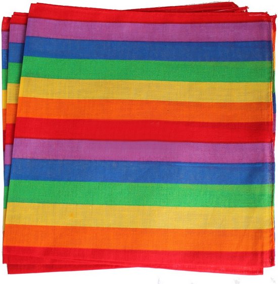 Katoenen bandana gestreept peace regenboog rainbow print 55x55 cm