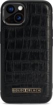 Gold Black - iPhone 13 MagSafe lederen hoesje Croco design zwart - Echt leder