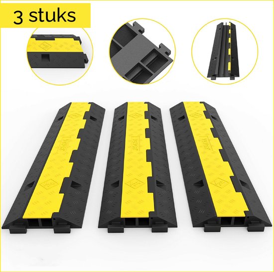 Luxiqo® Kabelgoot – Kabelbrug – Kabelbeschermer met Drempel – 1 Meter – 3 Stuks – Set van 3 – Geel, Zwart