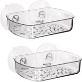 Set van 2x stuks zeepbakje/zeephouder kunststof met zuignappen 14 x 10 x 3 cm - Toilet/badkamer rekjes