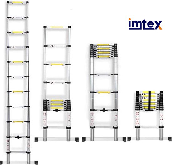 IMTEX Telescopische ladder aluminium - 3.20 meter hoog bol.com
