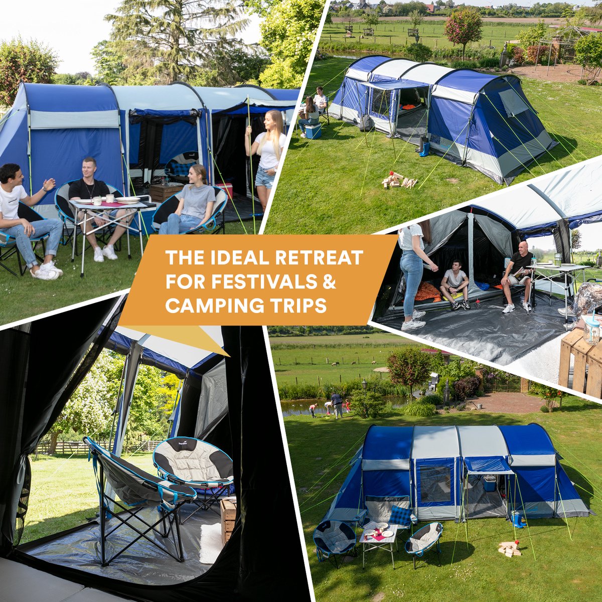 Tente Familiale Skandika Montana 8 Sleeper - 8 Personnes, Bleue, Neuve