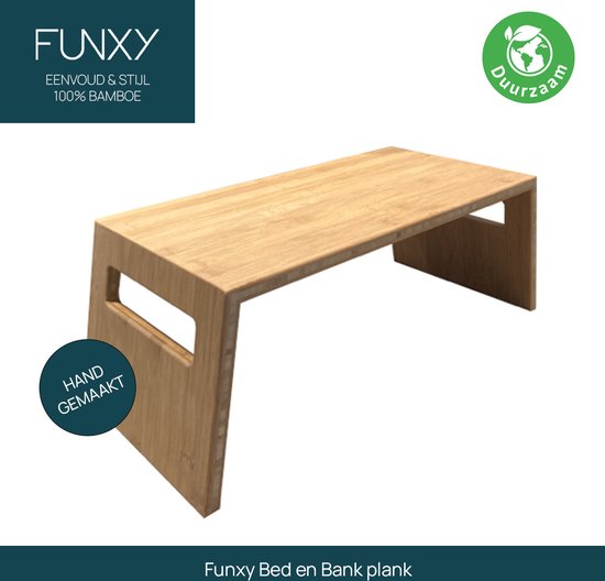 Funxy - bed plank - bank plank - ontbijt op bed tafel - schoottafel - ontbijttafel - bedtafel - banktafel - dienbladtafel - bordopschoot - dienblad - dienbord - laptop tafel - 100% bamboe - handgemaakt
