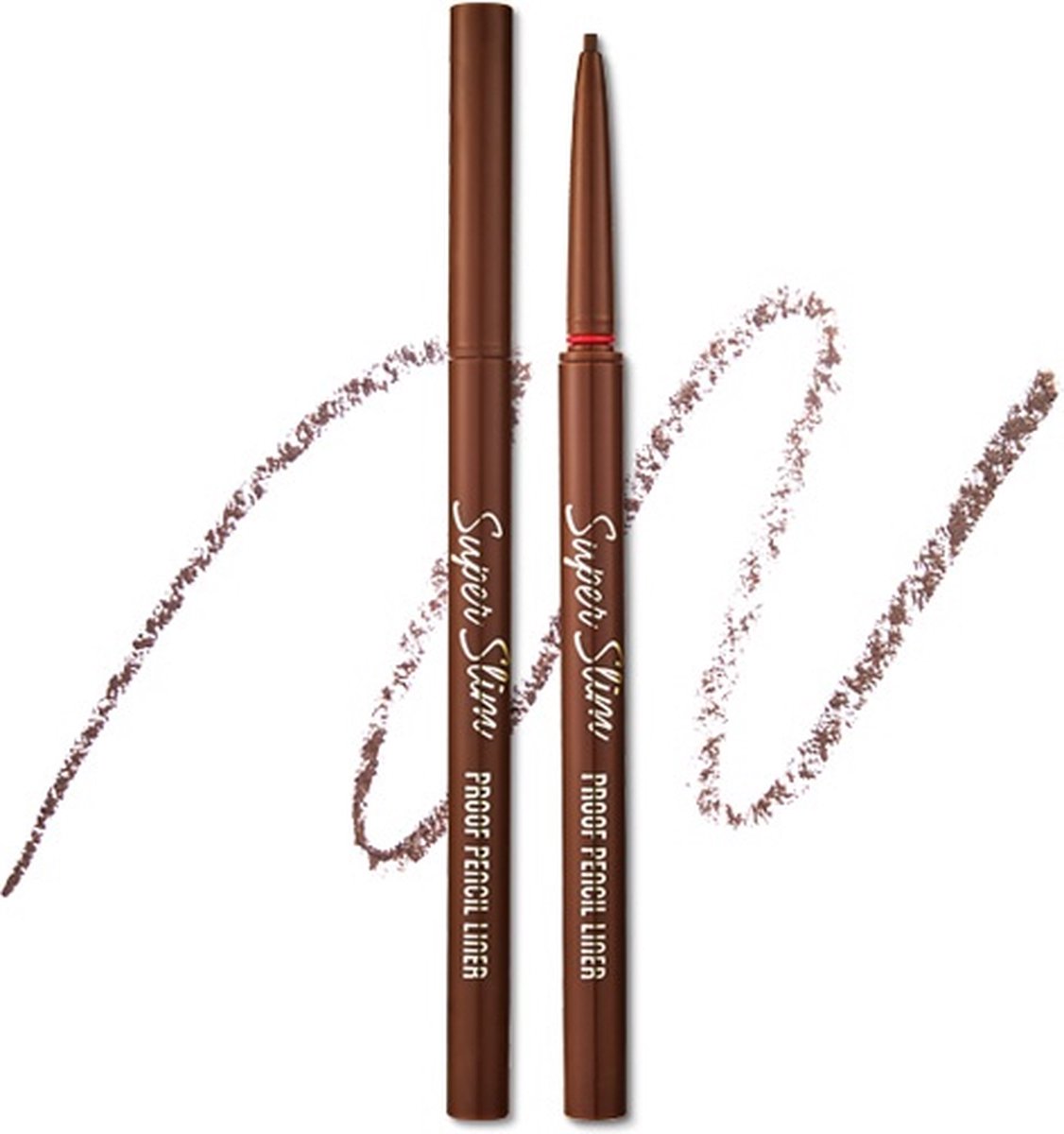 ETUDE Super Slim Proof Pencil Liner #02 Brown Bruin Oogpotlood Watervast Proof Long Lasting Eyepencil Korean Cosmetics K Beauty Make-up Dun Oogpotlood Draaipenseel