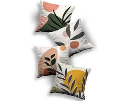 Sierkussens set 4 stuks - INCLUSIEF BINNENKUSSENS 45x45 cm - wit - groen - geel - dubbelzijdig bedrukt - kussensloop - kussens woonkamer - kussenhoes