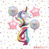 Joya® 4 jaar Unicorn Feestset | Kinderverjaardag Versier Decoratie Pakket | Helium Ballonnen Unicorn | Eenhoorn Verjaardag Leeftijd Vier Jaar