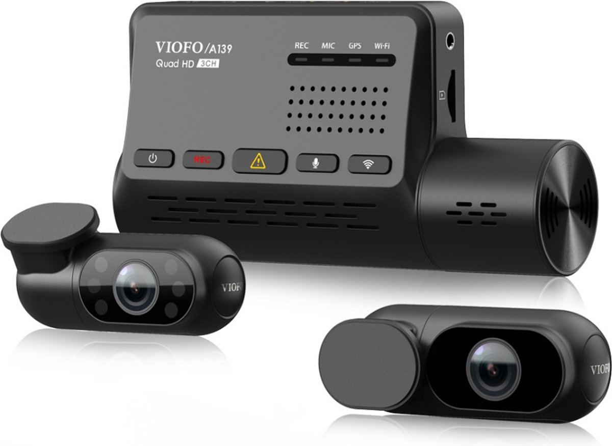 VIOFO A139 3CH Bundel - Triple Camera Dashcam - Hardwire Kit HK3-C - 128GB Sandisk High Endurance - SD-kaart