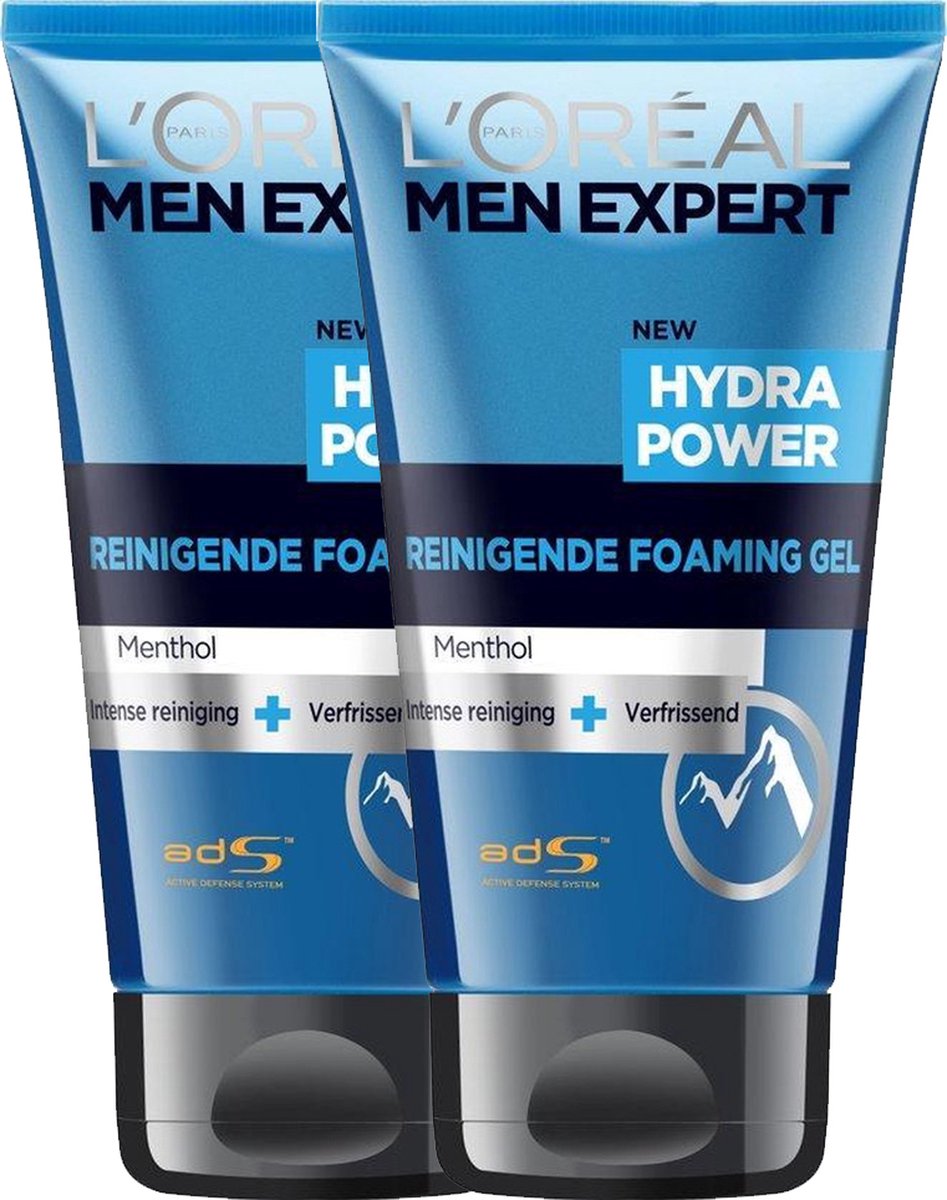 L'Oréal Men Expert Hydra Power Reinigende Foaming Gel - Menthol - Pak Je Voordeel - 2 x 150 ml