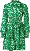 Dames panterprint jurk met lange mouwen, boven knopen en een brede elastische taille - groen | Maat L