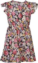 Meisjes jurk bloemenprint kapmouwen - zwart | Maat 164/ 14Y (valt als 152/12Y)