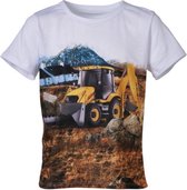 Jongens shirt korte mouwen wit met graafmachine | Maat 92/ 2Y