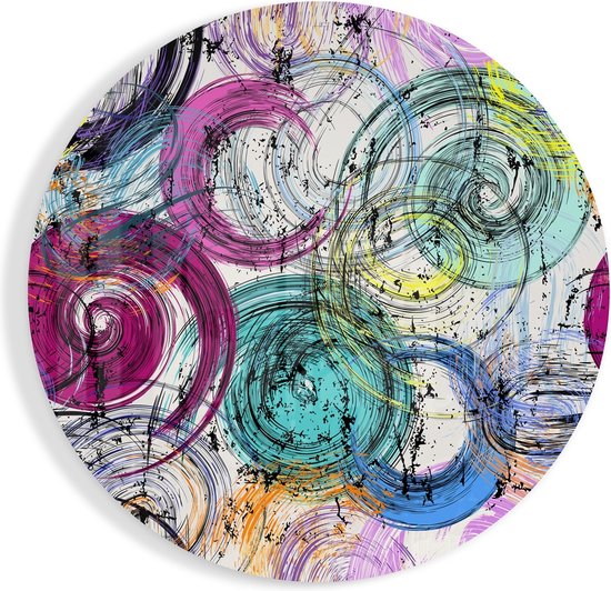 Insigne Glazen Schilderijen - Abstract - Kleurrijk - Glasschilderij - Rond - Muurcirkel - 60 cm - 4 mm