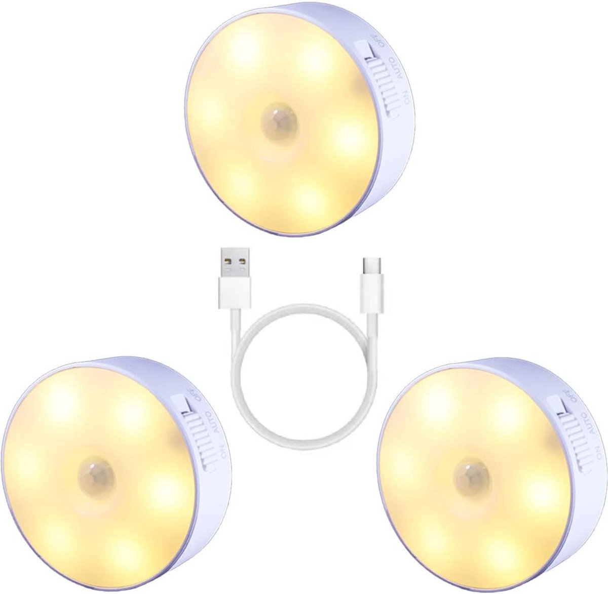 3 Stuks - Draadloze ledlamp – Met Bewegingssensor – Draadloze wandlamp – Draadloze ledspot – Usb oplaadbaar – Dimbaar – met Magneet