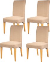 Stoelhoezen Eetkamerstoelen Stretch - 4 Stuks Stoelhoes - Chair Cover -  Effen Zand