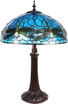 LumiLamp Tiffany Tafellamp Ø 41x57 cm Blauw Metaal Glas Libelle Tiffany Bureaulamp