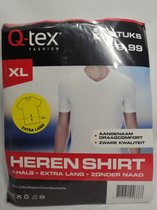 Q-Tex - Heren T-Shirt - Extra Lang - V-Hals - Mooie Kwaliteit -Zonder Naad - Maat XL - 2x Wit - Voordeel Set 2 Stuks