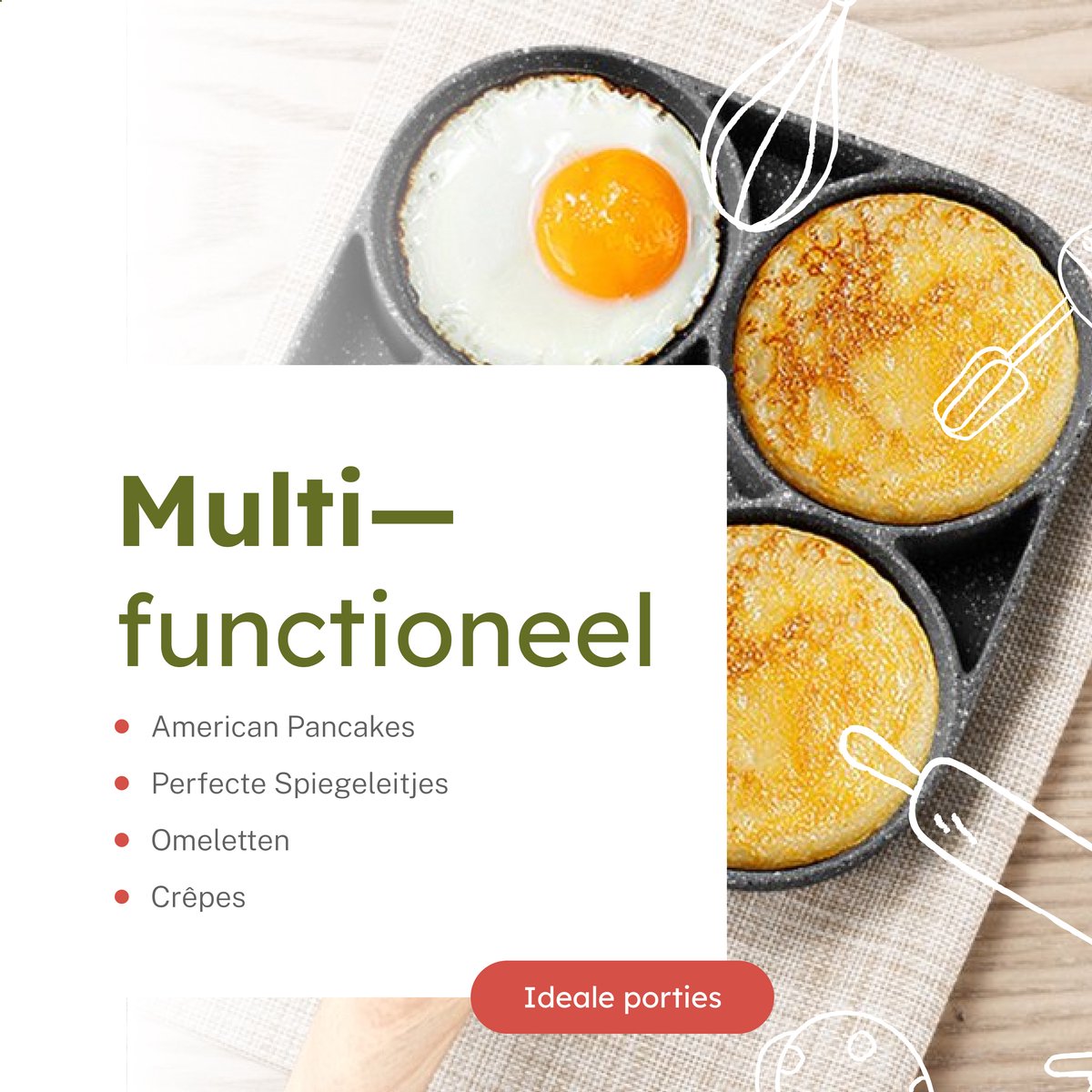 Crêpe pan set van 2, pannenkoekenpan met anti-aanbaklaag, 26 cm, pan
