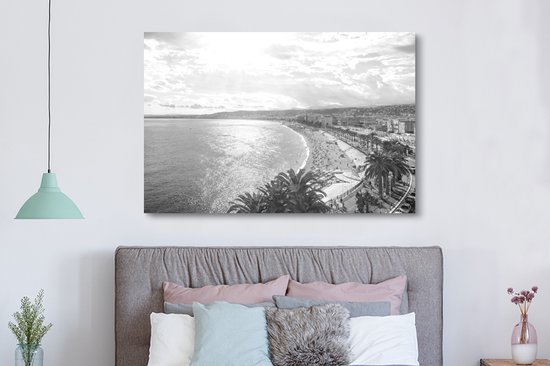 Tableau sur toile Journée d'été ensoleillée dans la ville française de Nice - noir et blanc - 180x120 cm - Décoration murale XXL