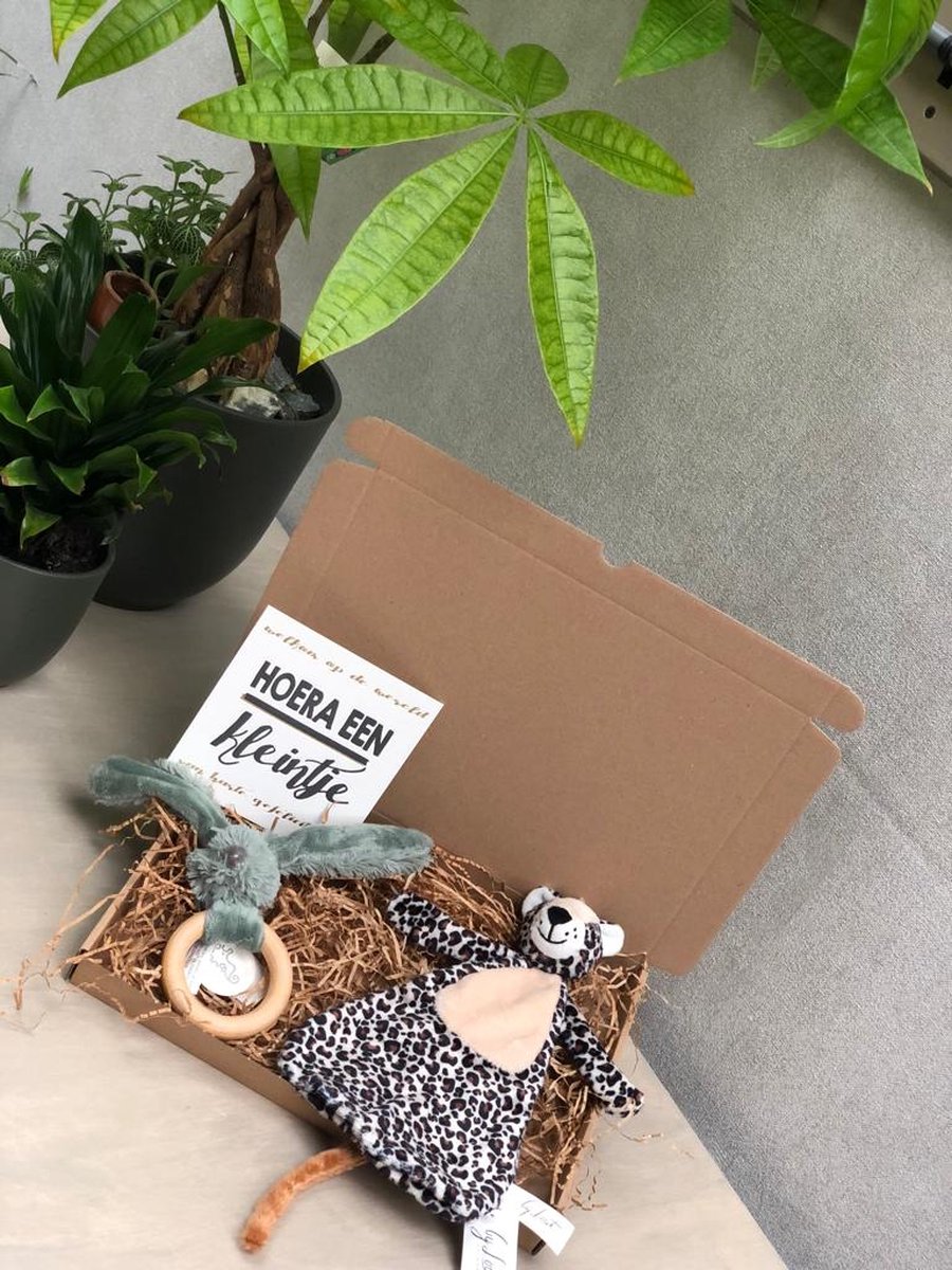 Goedkoopste Leopard Lou en Happy Horse baby cadeauset groen met luipaard knuffeldoek - bijtring