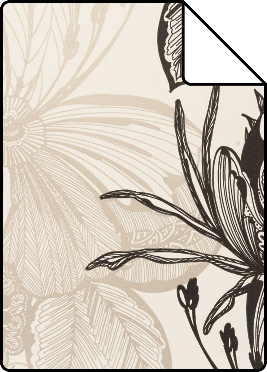 Proefstaal Origin Wallcoverings behang bloemen zwart en beige - 26.5 x 21 cm - 307133-S