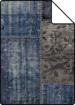 Proefstaal Origin Wallcoverings behang kelim patchwork taupe en blauw - 347466 - 26,5 x 21 cm