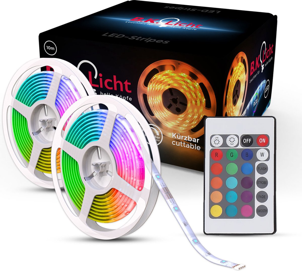 B.K.Licht - LED Strip - 10 meter (2 x 5m) met Siliconen coating - RGB - incl. afstandsbediening - incl. kleurverandering - zelfklevend - IP44