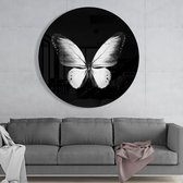 Insigne Glazen Schilderijen - Vlinder Glasschilderij - Rond - Muurcirkel - Dieren - Zwart - Wit - 60 cm - 4 mm