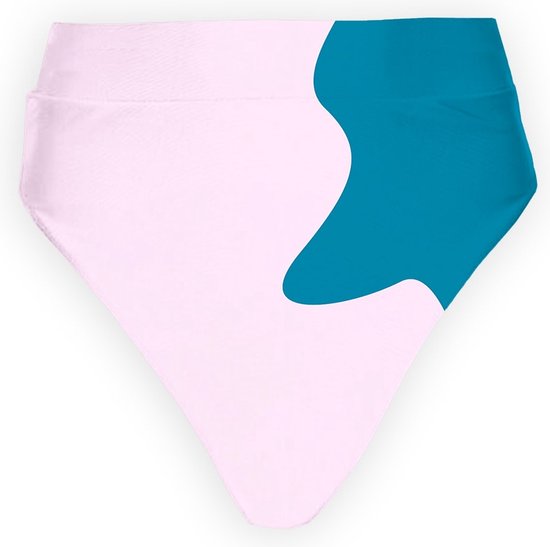 Lichtroze bandana met een grote tealkleurige vlek aan de rechterkant.