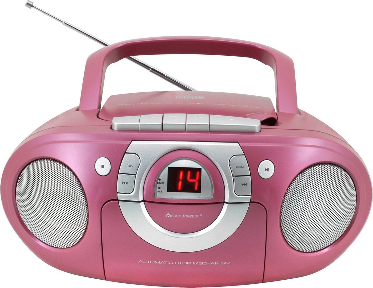 Soundmaster SCD5100PI - Boombox met FM-radio en cassettespeler, roze