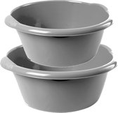 Voordeel set multifunctionele kunststof ronde afwas teiltjes zilver in 2-formaten - 6 en 10 liter inhoud