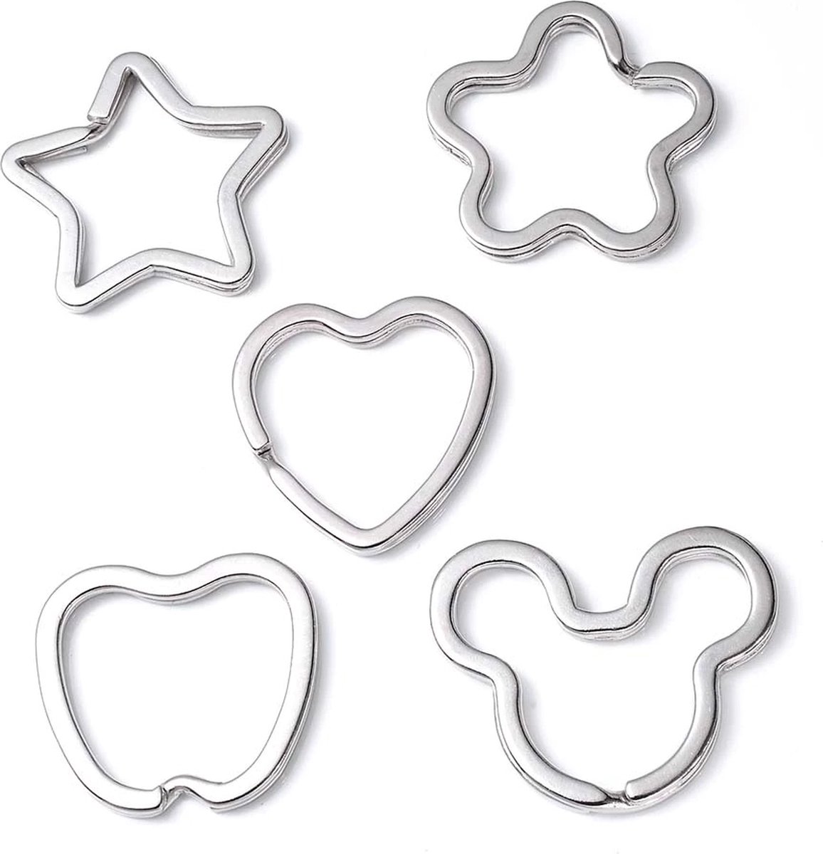 DW4Trading Sleutelringen - 28 mm Platte Uitvoering - Meerdere Vormen - Zilverkleurig - Set van 5 Stuks