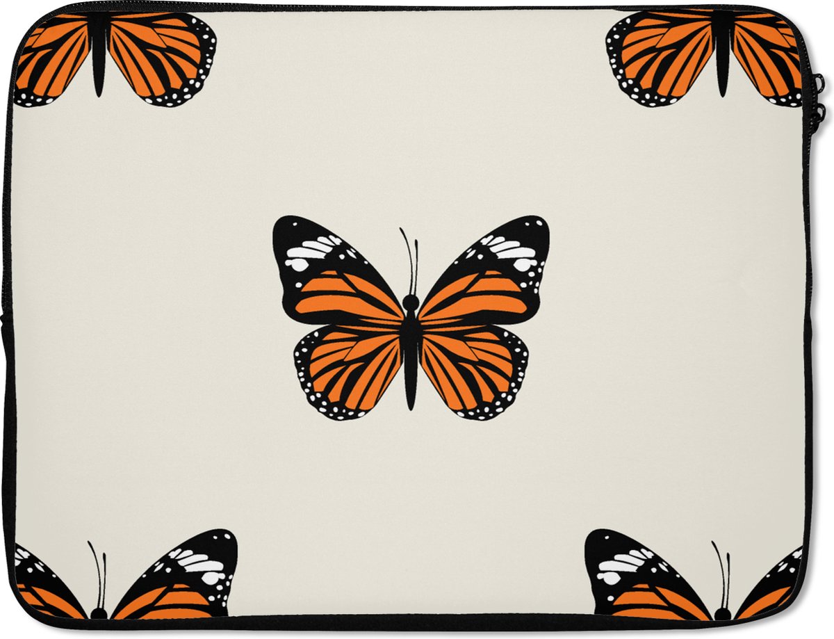 Laptophoes 15.6 inch - Vlinder - Insecten - Patronen - Laptop sleeve - Binnenmaat 37x26 cm - Zwarte achterkant