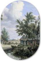 Wandovaal Boerderijen aan de rand van een bos - WallCatcher | Acrylglas 60x90 cm | Ovalen schilderij | Muurovaal Meesterwerk van Egbert van Drielst