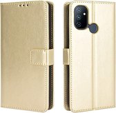 LuxeBass Telefoon Wallet Bookcase voor OnePlus Nord N100 - Portemonnee telefoonhoesje voor Bankpassen - Kunstleer - Siliconen Houder - Magnetische sluiten - Goud - telefoonhoes - gsm hoes - telefoonhoesjes - telefoonhoes - gsm hoes - gsm hoesjes