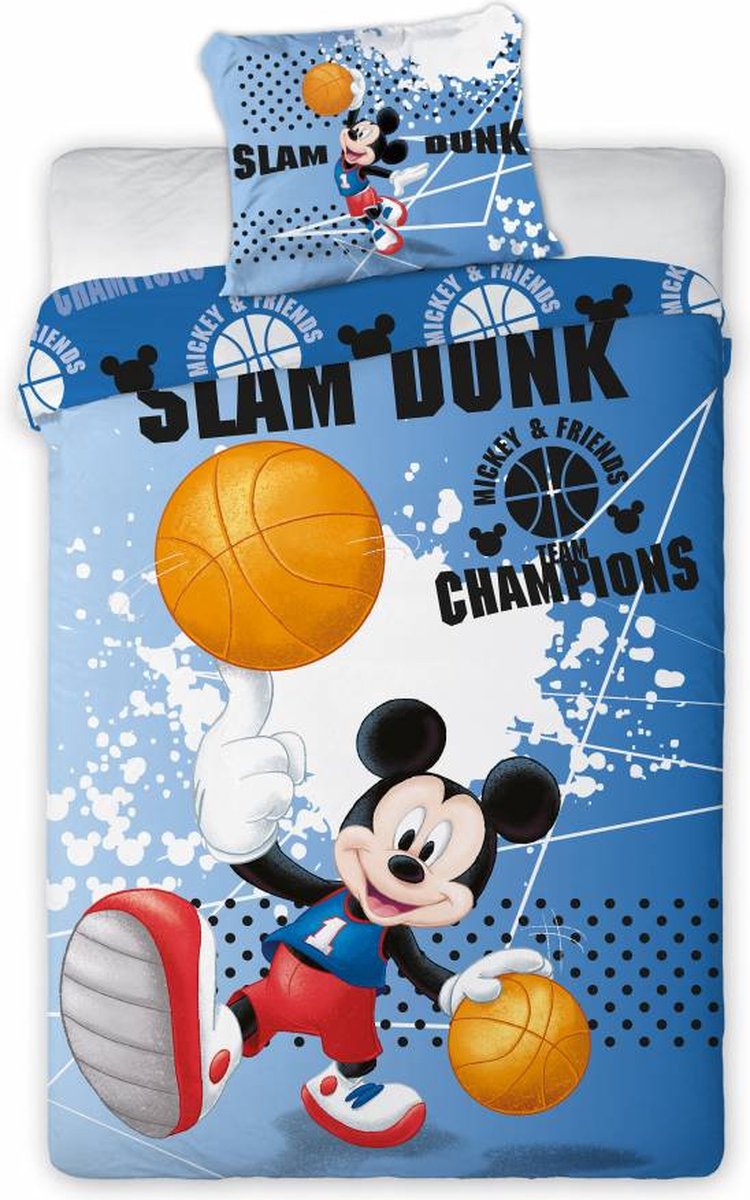 Mickey Mouse Dekbedovertrek Slam Dunk - Eenpersoons - 140x200 cm - Blauw