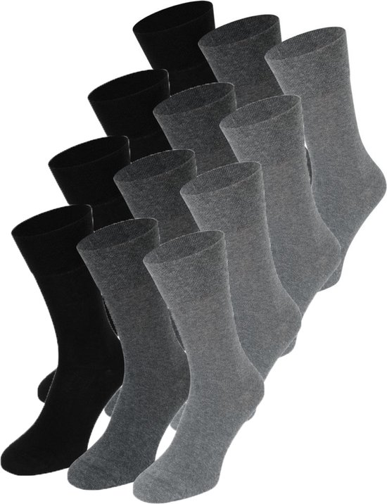 12 paar Calzini katoen Heren Sokken naadloos - 43-46 - Grijs - Donker Grijs - Zwart
