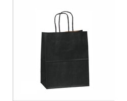 Luxe Set van 50 Papieren Draagtassen - Zwart - Black - 18x8x24cm - Hoogwaardige Kraft Papieren Tassen - Met Gedraaide Handvatten - Ideaal voor Winkelen en Verpakken