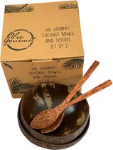 Vie Gourmet Set van 2 gepolijste kokosnootbowls + lepels