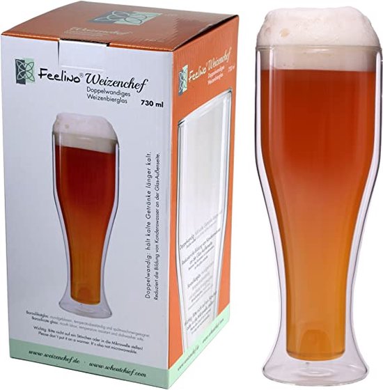 Verre à bière à double paroi Feelino 730 ml, verre à pinte, idéal pour l'été, garde le froid plus longtemps, chef de blé, verre à bière de blé