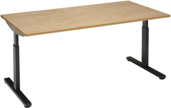 Foto: Offeco bureau lobo verstelbaar bureaus bureau kantoormeubels game bureau height adjustable desk gaming desk computertafel thuiswerken 200x80cm zwart midden eiken blad onderstel x80