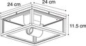 Schematische weergave van de zwarte vierkante buitenlamp met afmetingen.